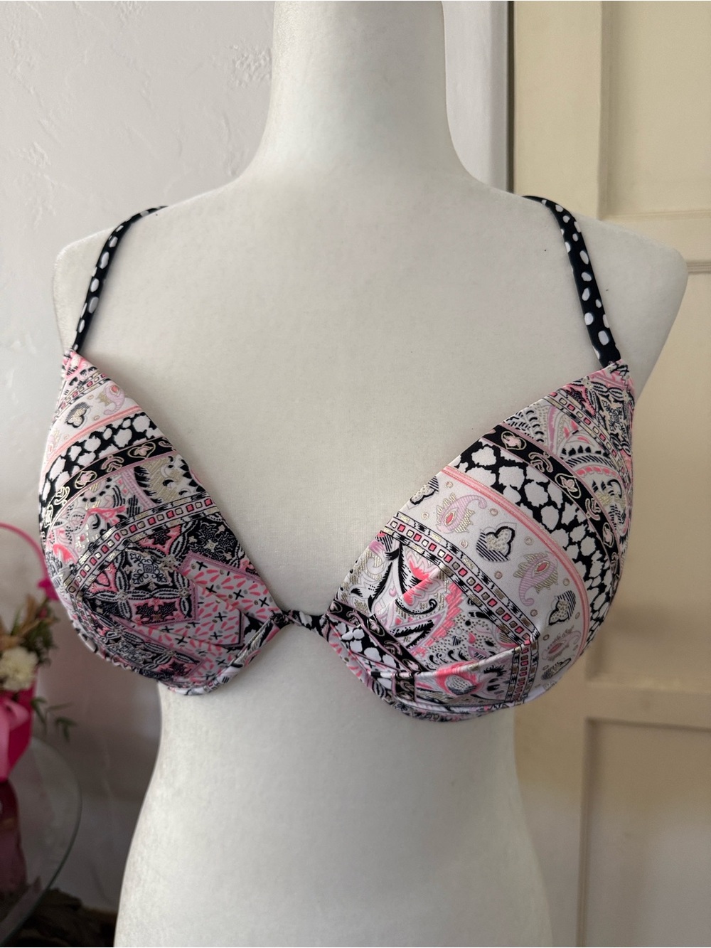 Victoria's Secret Pink, Black & White Paisley Push-Up Swim Bra